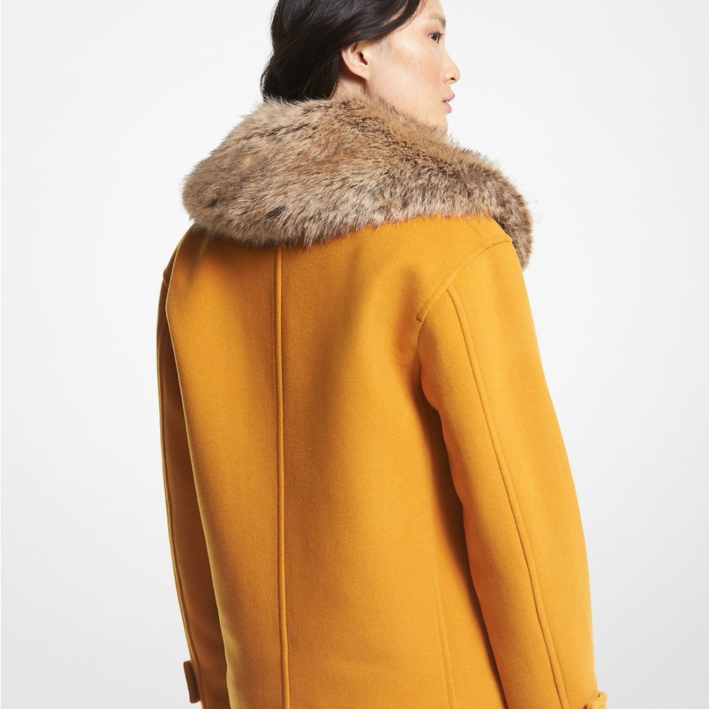 Michael Kors Women's Marigold Double-Breasted Wool Coat with Faux Fur Collar - Picture 2 of 7